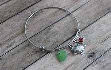 Load image into Gallery viewer, Sea Turtle Charm Bracelet - stainless steel adjustable beach bangle bracelet genuine sea glass Swarovski crystal birthstone gift for friend