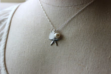 Load image into Gallery viewer, Starfish Necklace with Genuine Sea Glass and Freshwater pearl, beach gift for her, sterling silver - Seastar beach Jewelry - seaglass