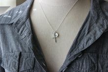 Load image into Gallery viewer, Sterling Silver Fancy Cross Charm Necklace with Genuine Sea Glass - Personalized Initial Charm - Confirmation Gift Idea - Faith - Hope