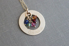 Load image into Gallery viewer, 14k gold filled personalized name Necklace with Swarovski crystal Birthstones - Washer eternity loop - Family necklace Christmas gift