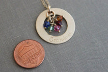 Load image into Gallery viewer, 14k gold filled personalized name Necklace with Swarovski crystal Birthstones - Washer eternity loop - Family necklace Christmas gift