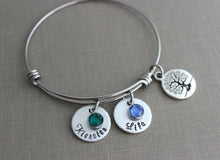 Load image into Gallery viewer, Children's name Bracelet with Family Tree - Hand stamped - stainless steel bracelet - Swarovski crystal birthstones wire bangle gift for Mom