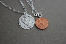 Load image into Gallery viewer, Sterling Swirl heart and Children's names, Sterling Silver Mom Necklace Gift for Grandma, Nana, Momma, Personalized Disk Multiple names