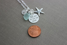 Load image into Gallery viewer, the sea is in my soul, Sterling silver, Hand Stamped, Starfish Charm and Initial Letter Charm, Beach Jewelry, genuine sea glass necklace