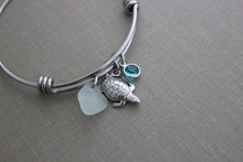 Load image into Gallery viewer, Sea Turtle Charm Bracelet - stainless steel adjustable beach bangle bracelet genuine sea glass Swarovski crystal birthstone gift for friend