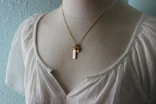 Load image into Gallery viewer, Bronze Skinny Rectangle Bar and Circle Disc Name Necklace Swarovski Crystal Birthstone on gold plated chain, Personalized Childrens Name