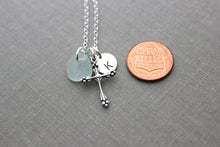 Load image into Gallery viewer, Sterling Silver Fancy Cross Charm Necklace with Genuine Sea Glass - Personalized Initial Charm - Confirmation Gift Idea - Faith - Hope