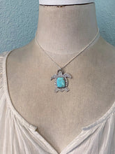 Load image into Gallery viewer, Sterling silver sea turtle necklace - Genuine Turquoise Necklace - Sterling Silver - Gemstone statement necklace