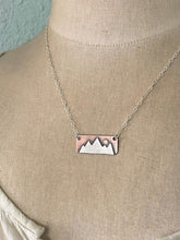 Load image into Gallery viewer, Mountain range necklace - mixed metal rustic copper and sterling silver with bronze sun