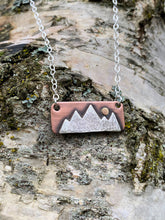 Load image into Gallery viewer, Mountain range necklace - mixed metal rustic copper and sterling silver with bronze sun
