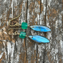 Load image into Gallery viewer, 14k Gold Filled Green Onyx &amp; Labradorite Dangle Earrings
