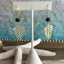Load image into Gallery viewer, Tropical leaf earrings with green Czech glass beads , plant dangle earrings
