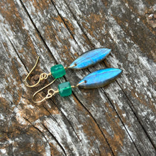 Load image into Gallery viewer, 14k Gold Filled Green Onyx &amp; Labradorite Dangle Earrings
