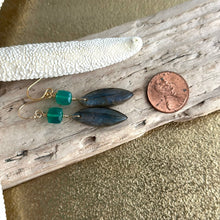 Load image into Gallery viewer, 14k Gold Filled Green Onyx &amp; Labradorite Dangle Earrings
