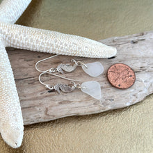 Load image into Gallery viewer, Sterling silver white sea glass earrings with Sterling silver seahorses
