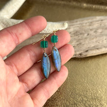 Load image into Gallery viewer, 14k Gold Filled Green Onyx &amp; Labradorite Dangle Earrings
