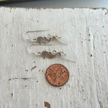 Load image into Gallery viewer, Sterling silver white sea glass earrings with Sterling silver seahorses
