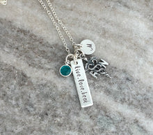 Load image into Gallery viewer, Sterling silver nurse necklace, live love heal, with birthstone, personalized with initial disc, LPN, RN or caduceus, Nurses week Gift idea
