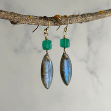 Load image into Gallery viewer, 14k Gold Filled Green Onyx &amp; Labradorite Dangle Earrings
