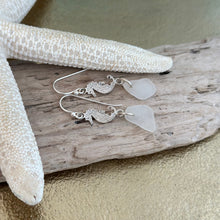 Load image into Gallery viewer, Sterling silver white sea glass earrings with Sterling silver seahorses
