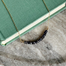 Load image into Gallery viewer, Iolite gemstone necklace - beaded bar necklace with 14k gold filled chain
