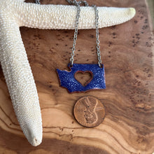 Load image into Gallery viewer, Washington State Necklace, Blue enamel and Stainless steel
