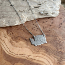 Load image into Gallery viewer, Washington State Necklace, Patterned Silverplate with stainless steel chain
