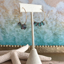 Load image into Gallery viewer, Purple and Teal Czech Glass Teardrop and Gold Stainless Steel Hoops, Bohemian Earrings, Colored Drops, Mermaid Earrings
