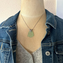 Load image into Gallery viewer, Mint Green Sea Glass necklace with Brass Triangle Bail and Stainless steel chain - Modern geometric jewelry
