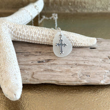 Load image into Gallery viewer, Sterling silver genuine White sea glass necklace with cross charm
