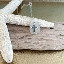 Load image into Gallery viewer, Sterling silver genuine White sea glass necklace with cross charm
