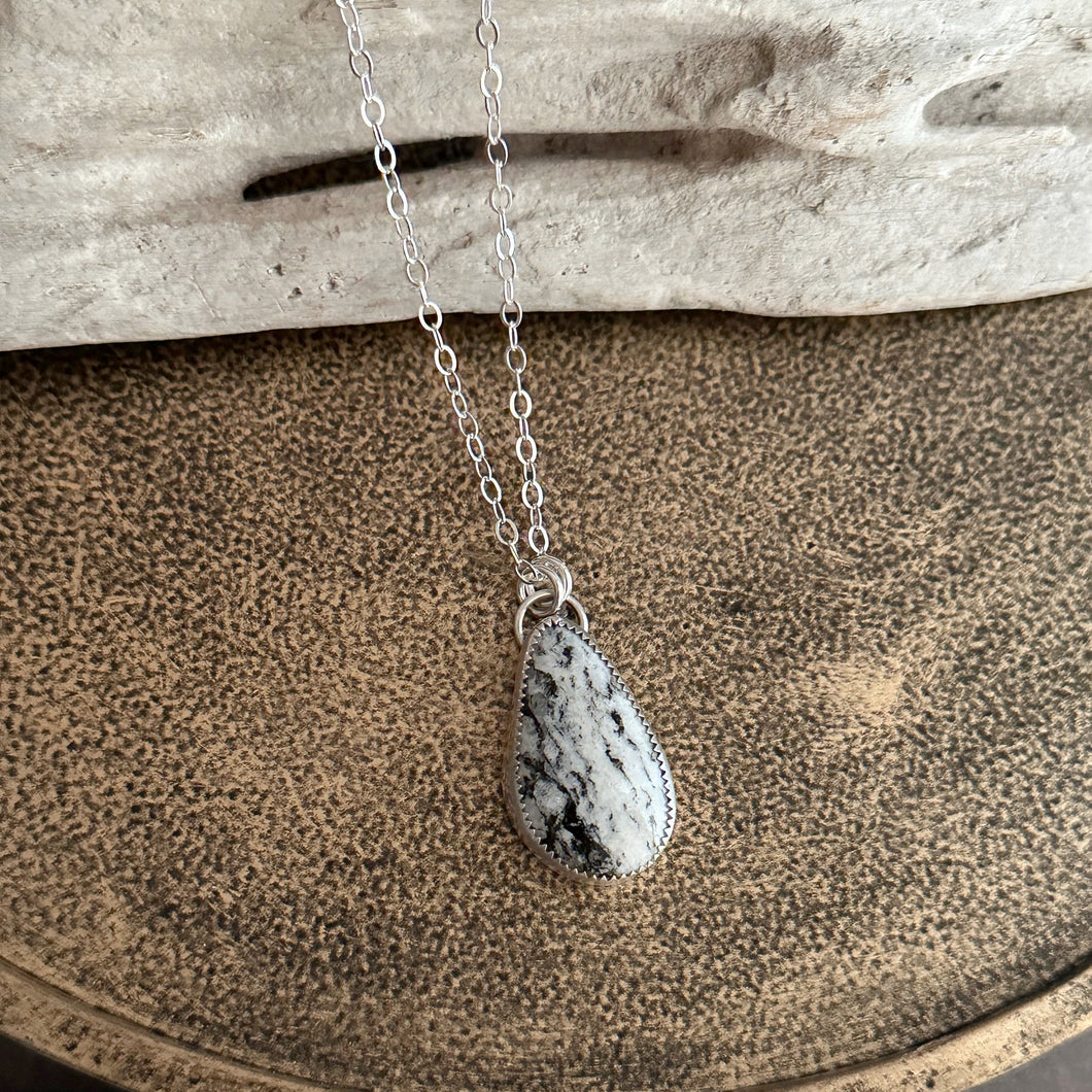 Whidbey Island Beach rock necklace with Whidbey Island cut out on back - black and white sterling silver