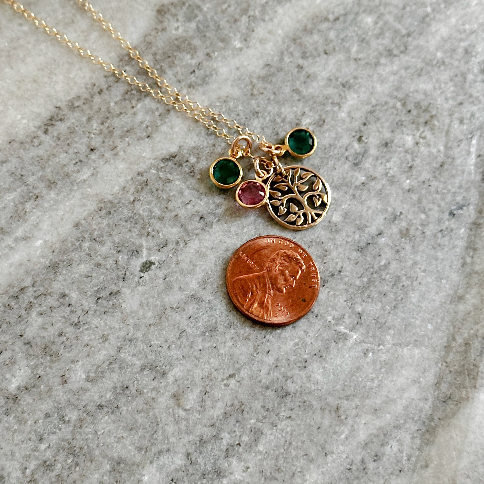 Bronze family tree necklace with 14k gold filled chain and