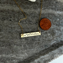 Load image into Gallery viewer, Mountain Necklace - engraved 14k gold filled horizontal skinny bar necklace
