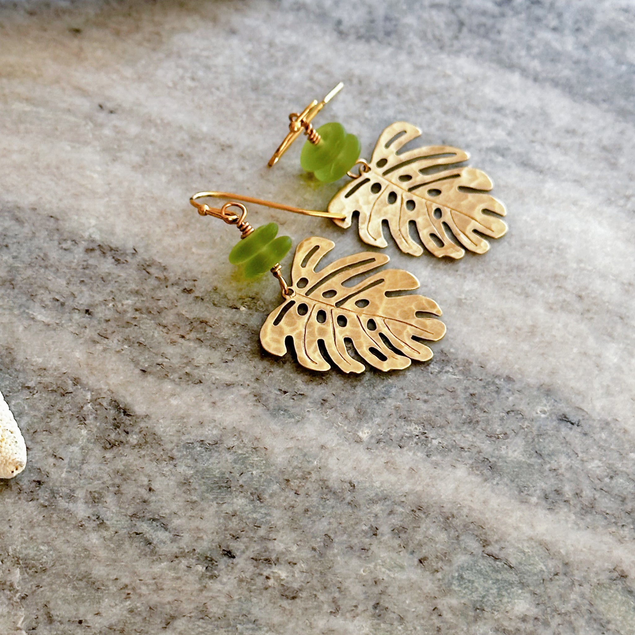 Brass Monstera leaf Earrings