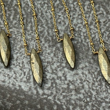 Load image into Gallery viewer, Pyrite Gemstone necklace with gold stainless steel satellite chain
