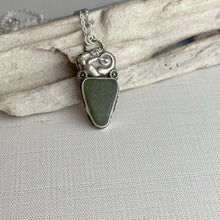 Load image into Gallery viewer, Sterling Silver Mermaid with Green Sea Glass pendant necklace
