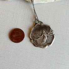 Load image into Gallery viewer, Fine Silver Mermaid holding laurel wreath pendant necklace

