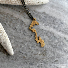 Load image into Gallery viewer, Whidbey Island Outline Necklace -  Washington State Rustic Bronze with brass chain
