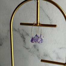 Load image into Gallery viewer, 14k gold filled Purple teardrop Czech Glass hoop earrings
