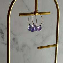 Load image into Gallery viewer, 14k gold filled Purple teardrop Czech Glass hoop earrings
