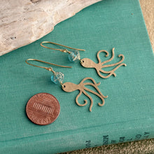 Load image into Gallery viewer, Octopus earrings with aqua blue and gold Czech glass beads , sea inspired dangle earrings
