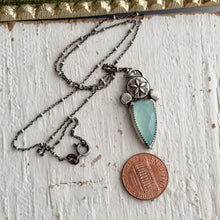 Load image into Gallery viewer, Sterling Silver Sand Dollar Necklace with Aqua Chalcedony, Ocean Inspired Gemstone Pendant, Coastal Beach Jewelry
