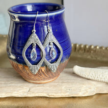 Load image into Gallery viewer, Silver window drop dangle earrings with Swarovski crystal briolette dangle
