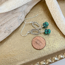 Load image into Gallery viewer, Genuine Turquoise Earrings - Sterling silver hammered rectangle dangle gemstone earrings
