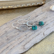 Load image into Gallery viewer, Genuine Turquoise Earrings - Sterling silver hammered rectangle dangle gemstone earrings
