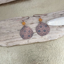 Load image into Gallery viewer, Copper Sunflower earrings with golden yellow Czech glass beads
