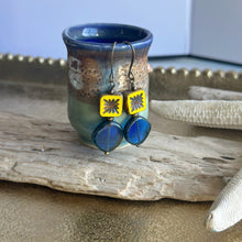 Load image into Gallery viewer, Yellow and Cobalt Blue nautical Czech glass brass earrings
