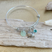 Load image into Gallery viewer, Sea Turtle Charm Bracelet - stainless steel adjustable beach bangle bracelet genuine sea glass Swarovski crystal birthstone gift for friend
