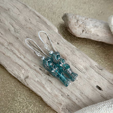 Load image into Gallery viewer, Teal Czech Glass Mermaid earrings with silver accents - Beach dangle earrings
